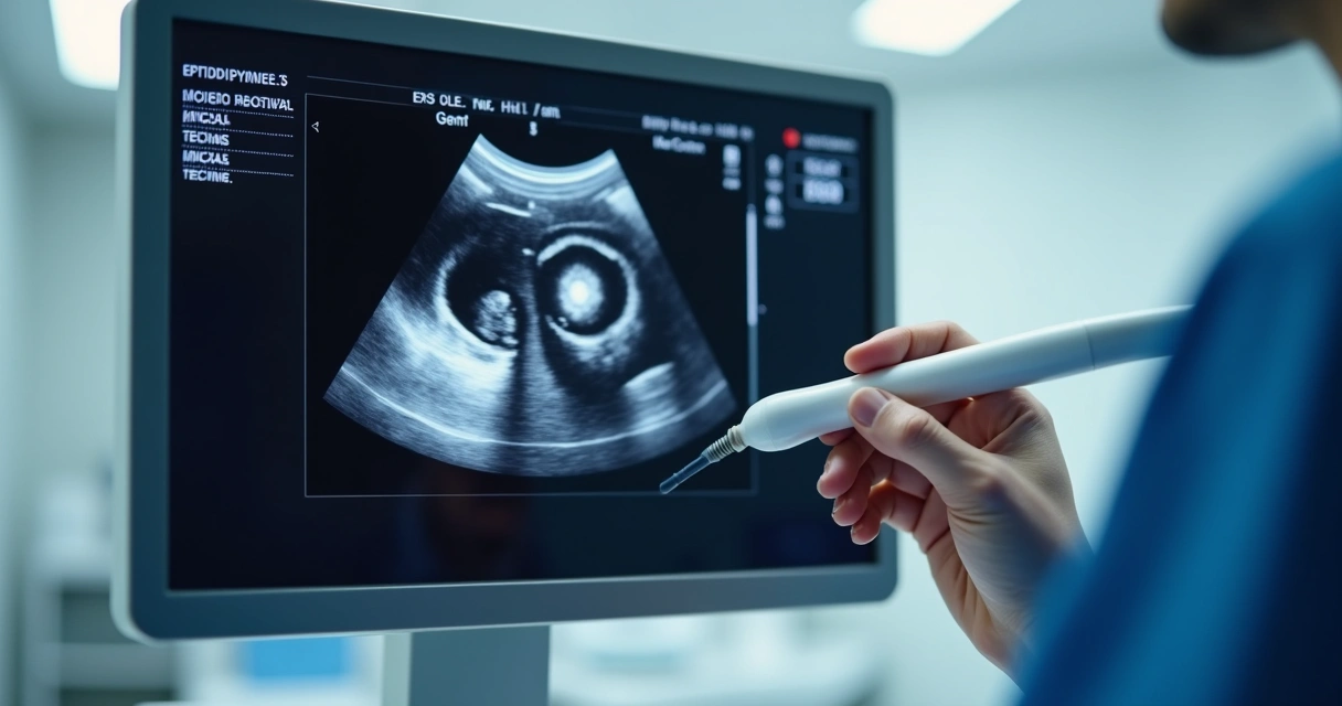 Imagem ultrassom de testículo em monitor médico