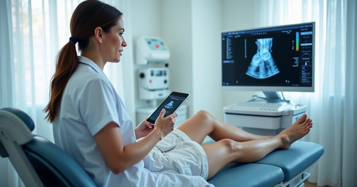 Ultrassom vascular durante avaliação de varizes em consultório 