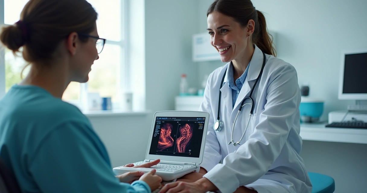 Médico realizando ultrassom vascular em paciente 