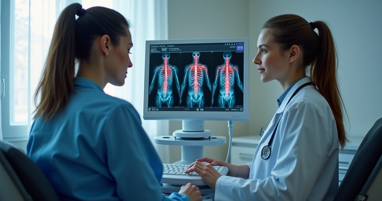 Paciente realizando exame de ultrassom vascular com médico em clínica moderna