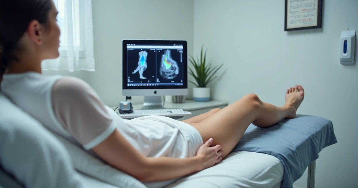 Exame de ultrassom vascular nas pernas em consultório