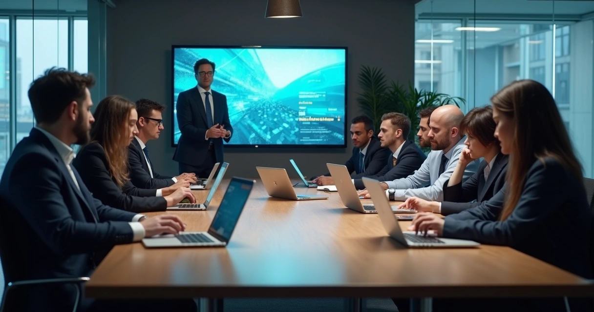 Team in modern office meeting with one isolated colleague looking disengaged 