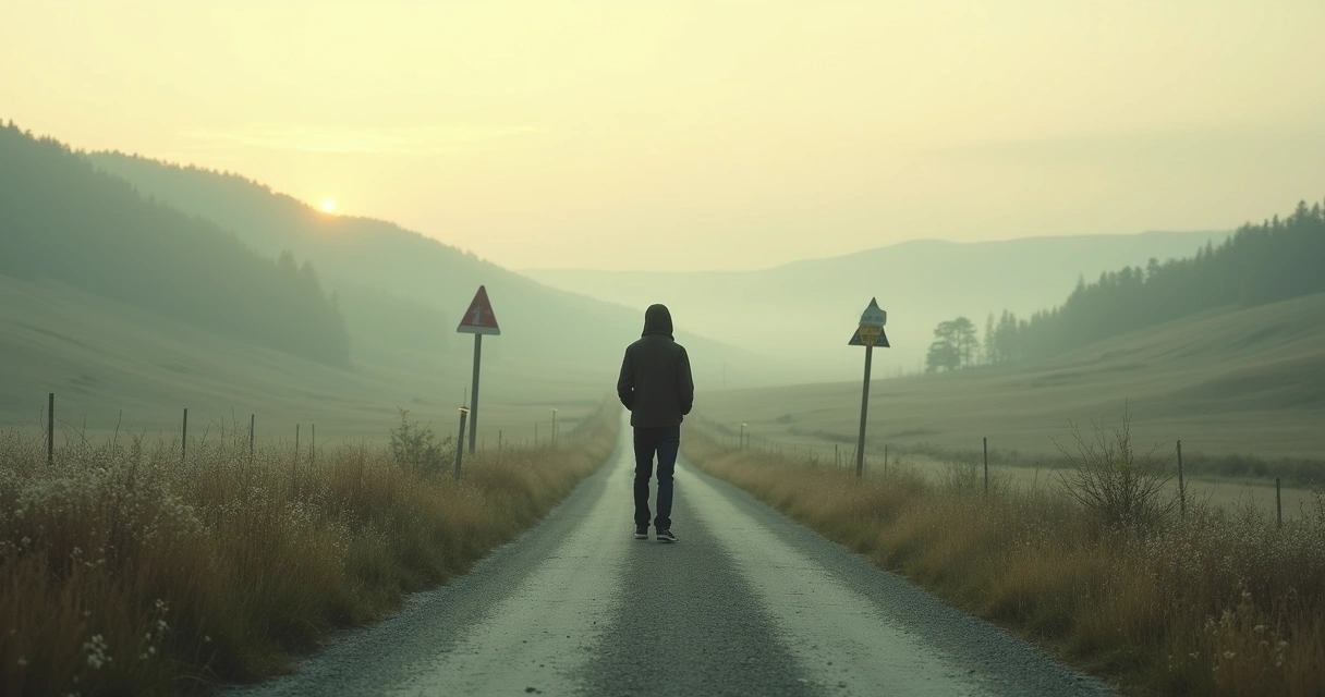 Person standing at a fork in the road looking uncertain 