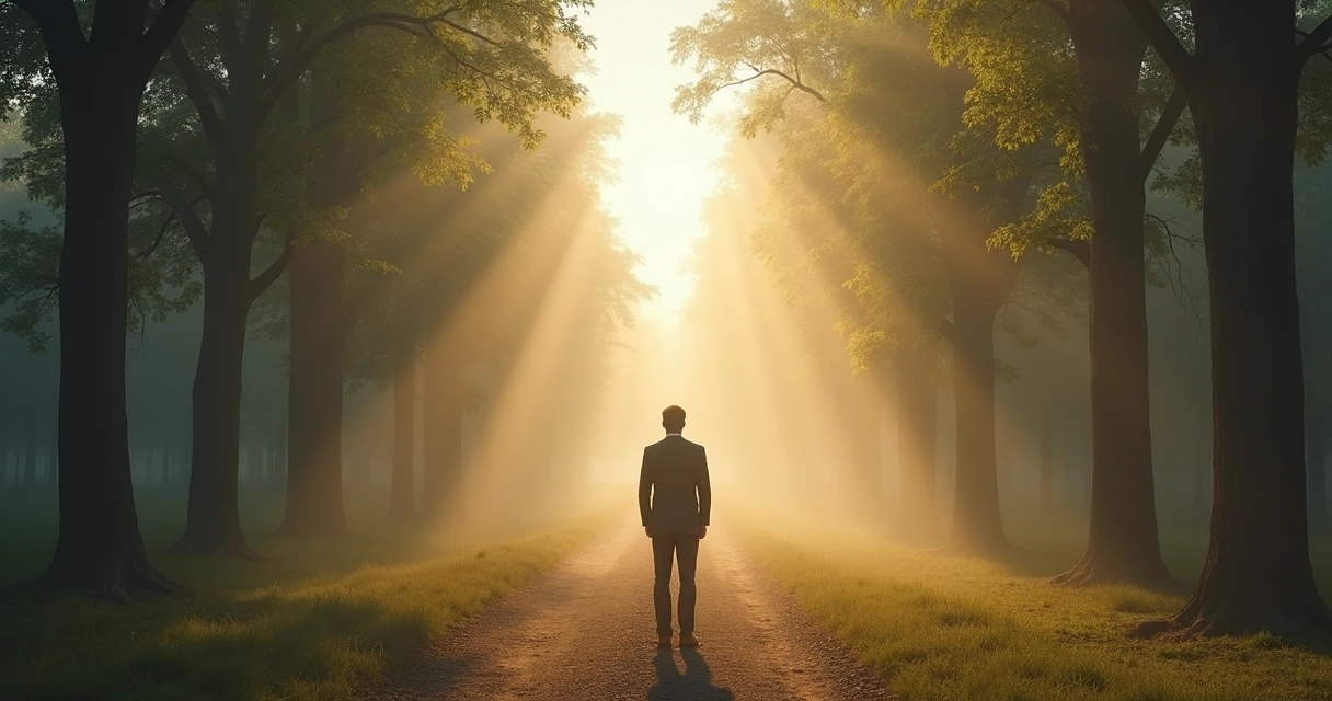 Business leader facing a branching pathway 