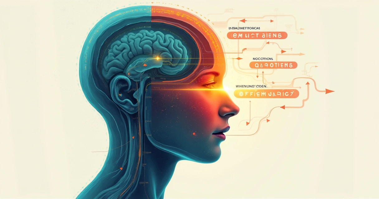 Diagram showing layers of the mind with beliefs, emotions, and actions connected 