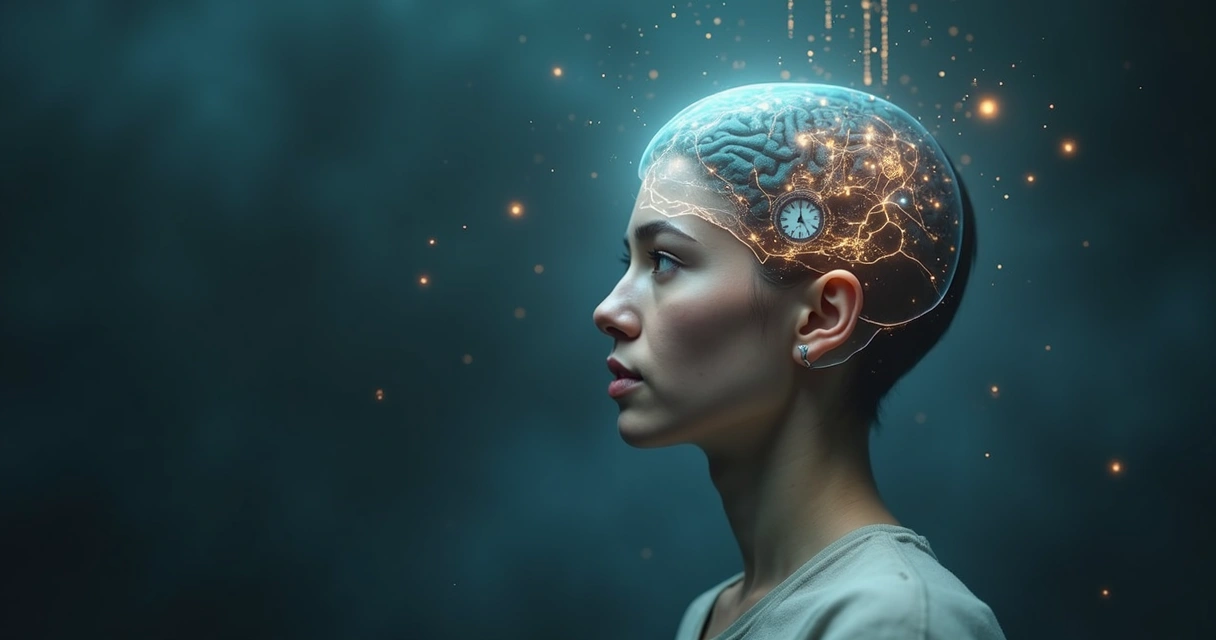 Person with layered transparent heads revealing unconscious thoughts 