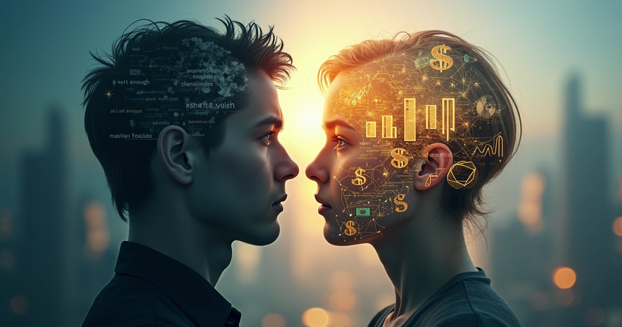 Split face showing conscious and unconscious money attitudes 