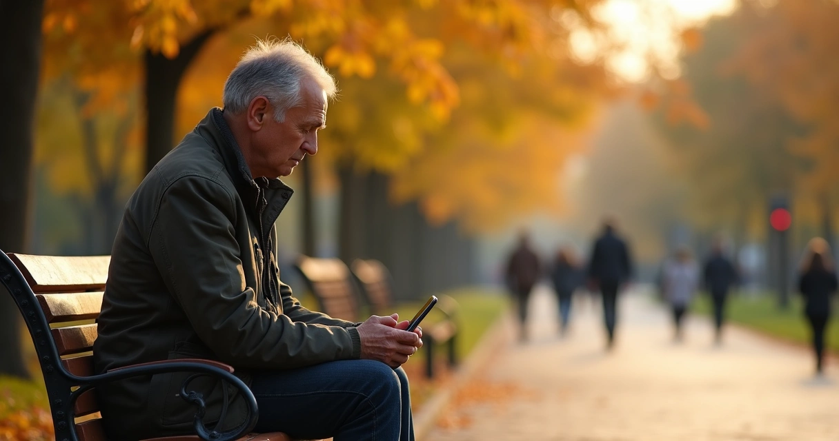 Adult reflecting alone on a bench after receiving disappointing news 