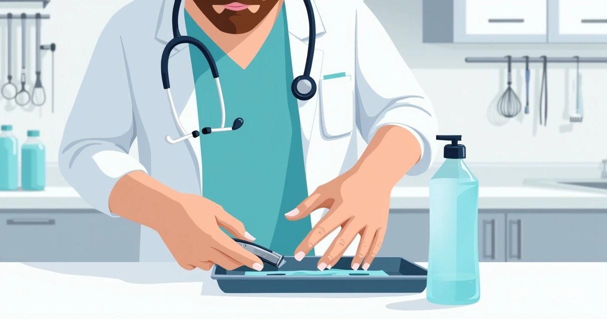 A importância do cuidado com pele e unhas para profissionais de saúde 4 Médico cortando unhas curtas e naturais em ambiente hospitalar