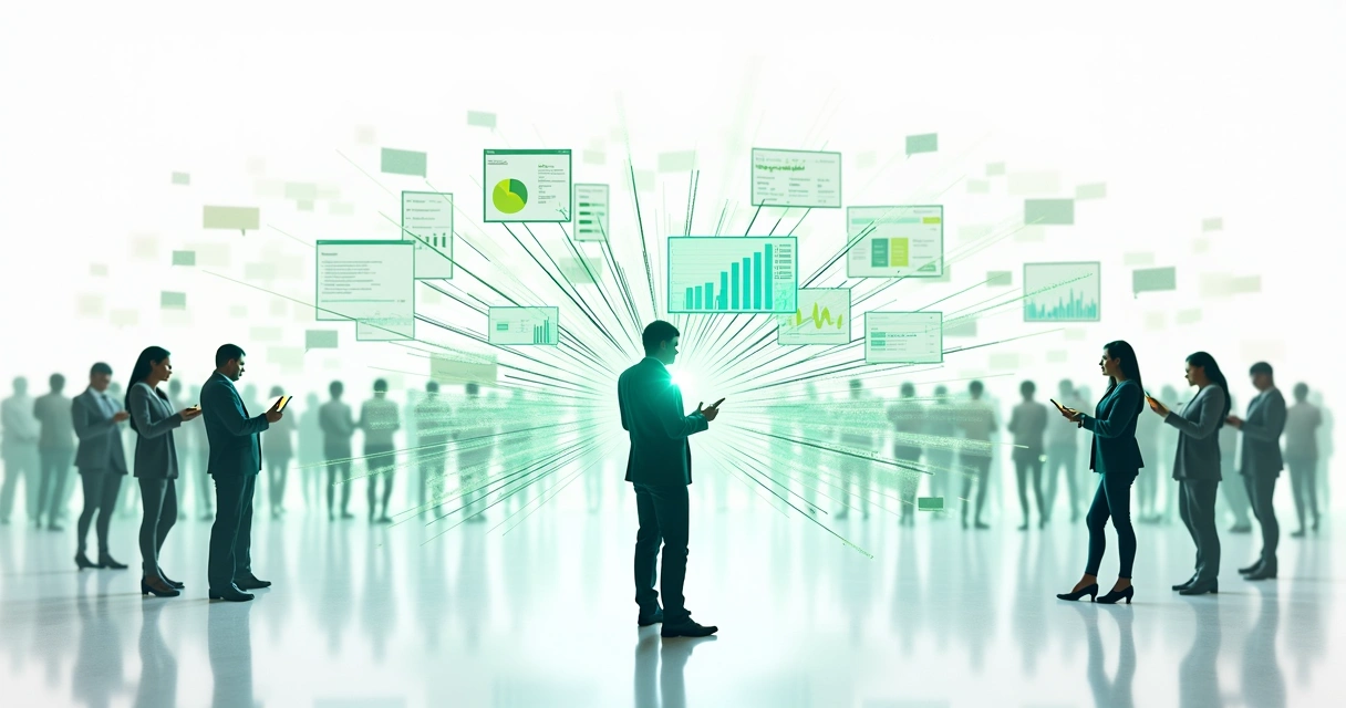 Ilustração de equipes de marketing, vendas e produto conectadas por métricas comuns