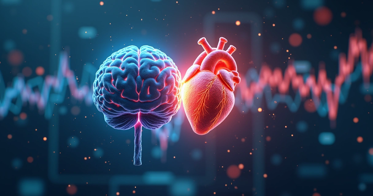 Representação visual de cérebro e coração se conectando, sugerindo integração interna. 