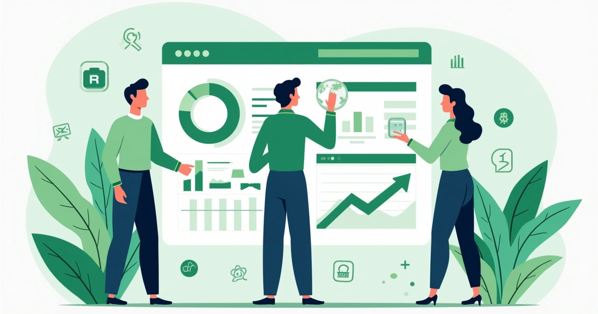 Marketing, vendas e produto trabalhando juntos em painel digital 