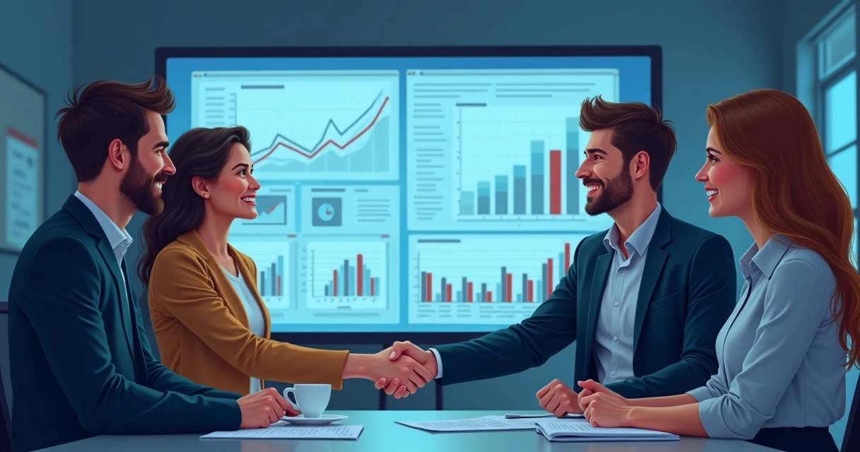 Profissionais de SaaS de vendas, produto e sucesso do cliente em cooperação. 