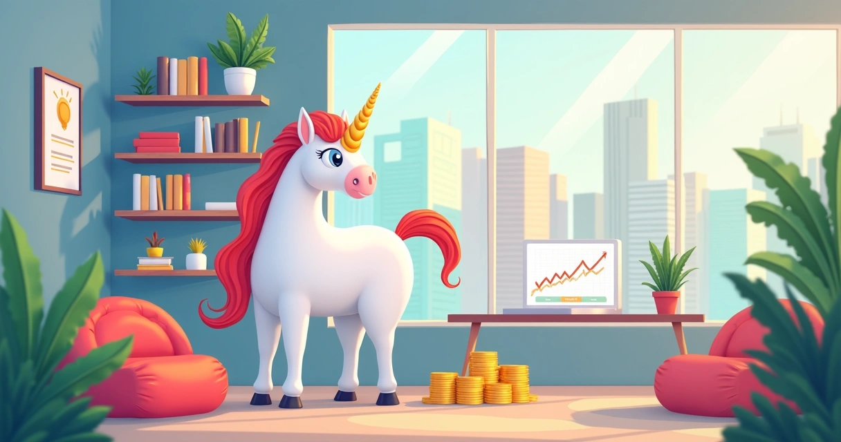 Ilustração de um unicórnio estilizado no ambiente de startup 