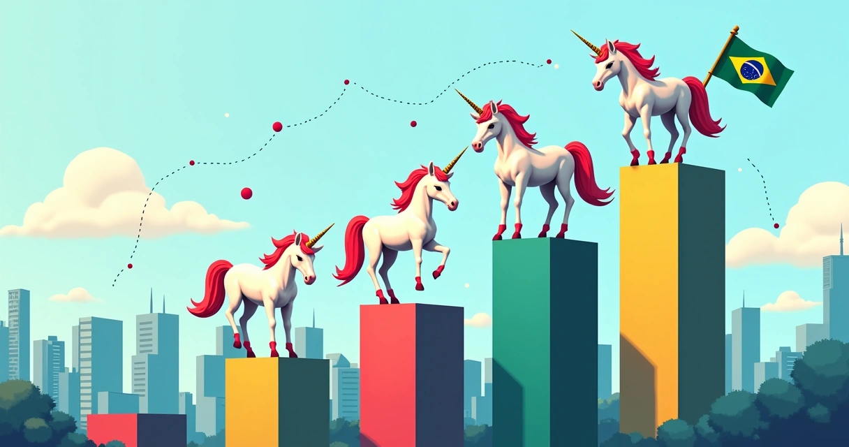 Representação gráfica de unicórnios de startups brasileiras ascendendo em gráficos 