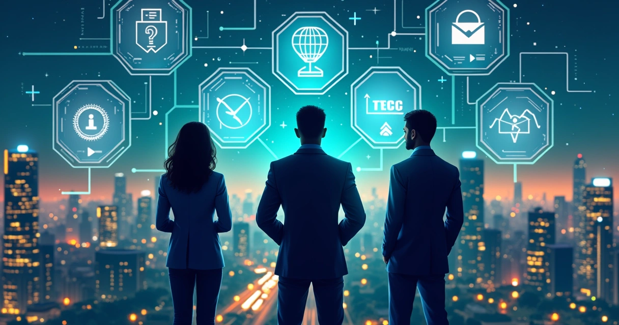 Vetor mostra empresários brasileiros e ícones digitais ilustrando startups de sucesso 