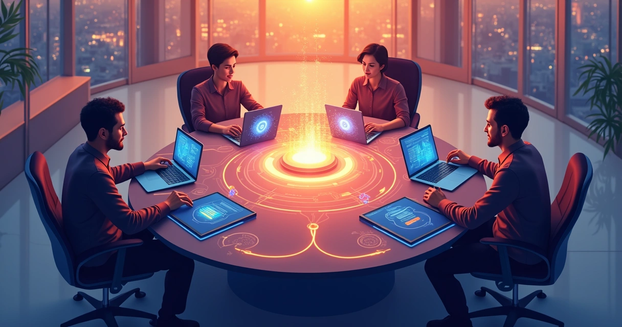 Profissionais de risco de crédito e fraude trabalhando juntos em plataforma de IA 