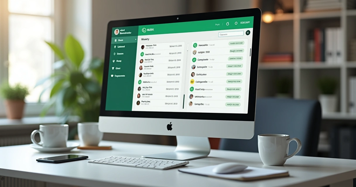 Tela de computador mostrando vários números de WhatsApp centralizados em um painel único 