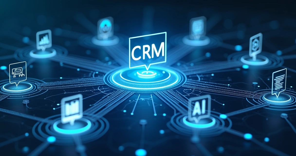 Fluxo visual de integração entre CRM, ERP e IA 