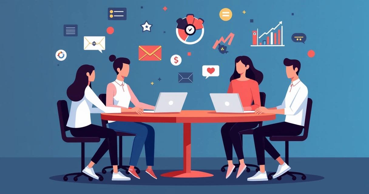 Equipes de marketing, vendas e sucesso do cliente reunidas discutindo estratégias 
