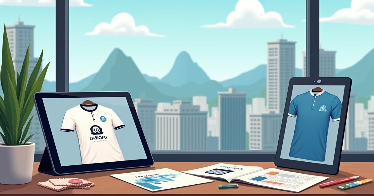 Mockup digital de uniformes corporativos personalizados para empresas no Centro RJ 