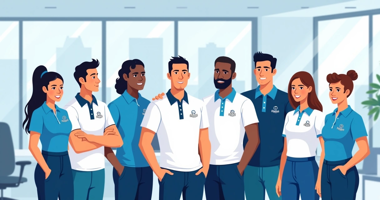Equipe de empresa usando uniformes personalizados Franca 