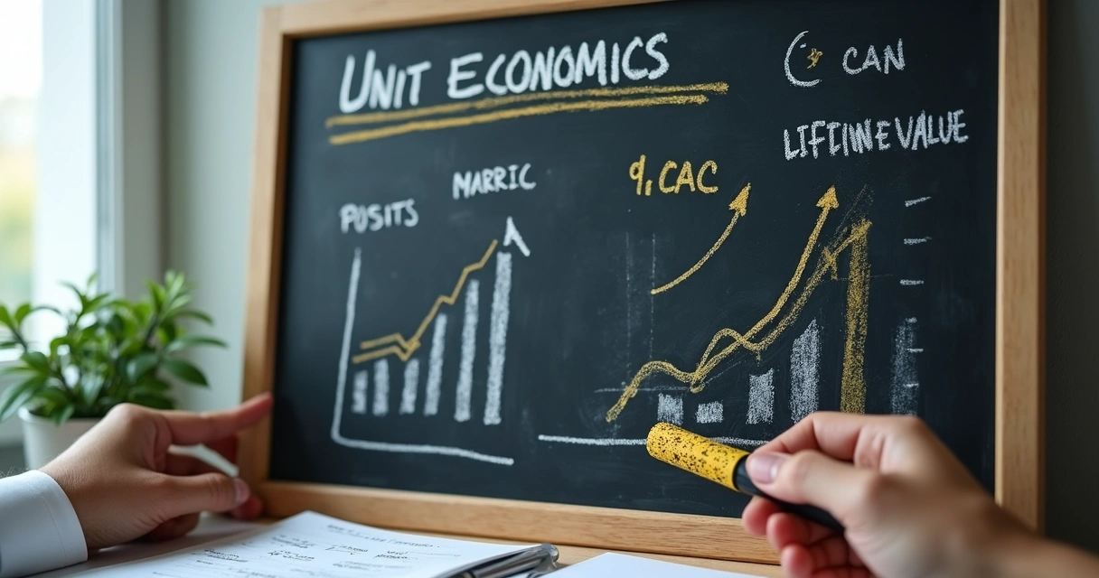 Quadro mostrando cálculo de unit economics em ambiente de marketing 