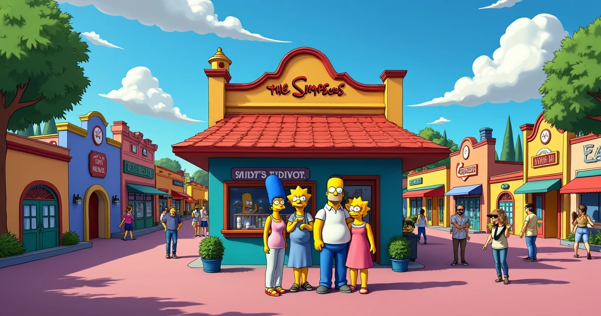 Familia em frente à área dos Simpsons no Universal Studios 