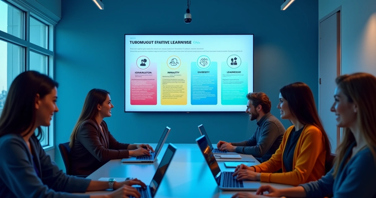 Trilha online corporativa com ícones de cultura. 