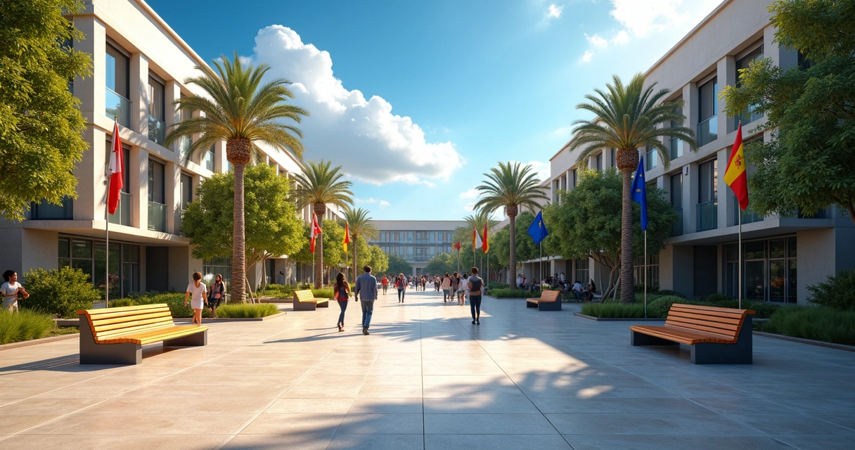 Vista ampla de um campus universitário na Espanha