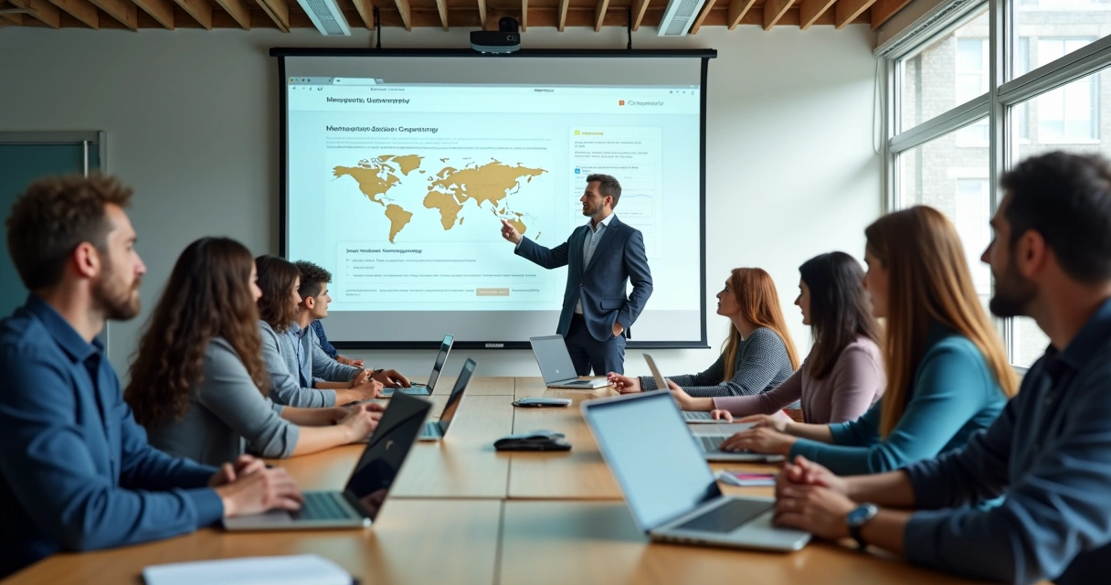 Equipe de professores treinando em universidade com Moodle