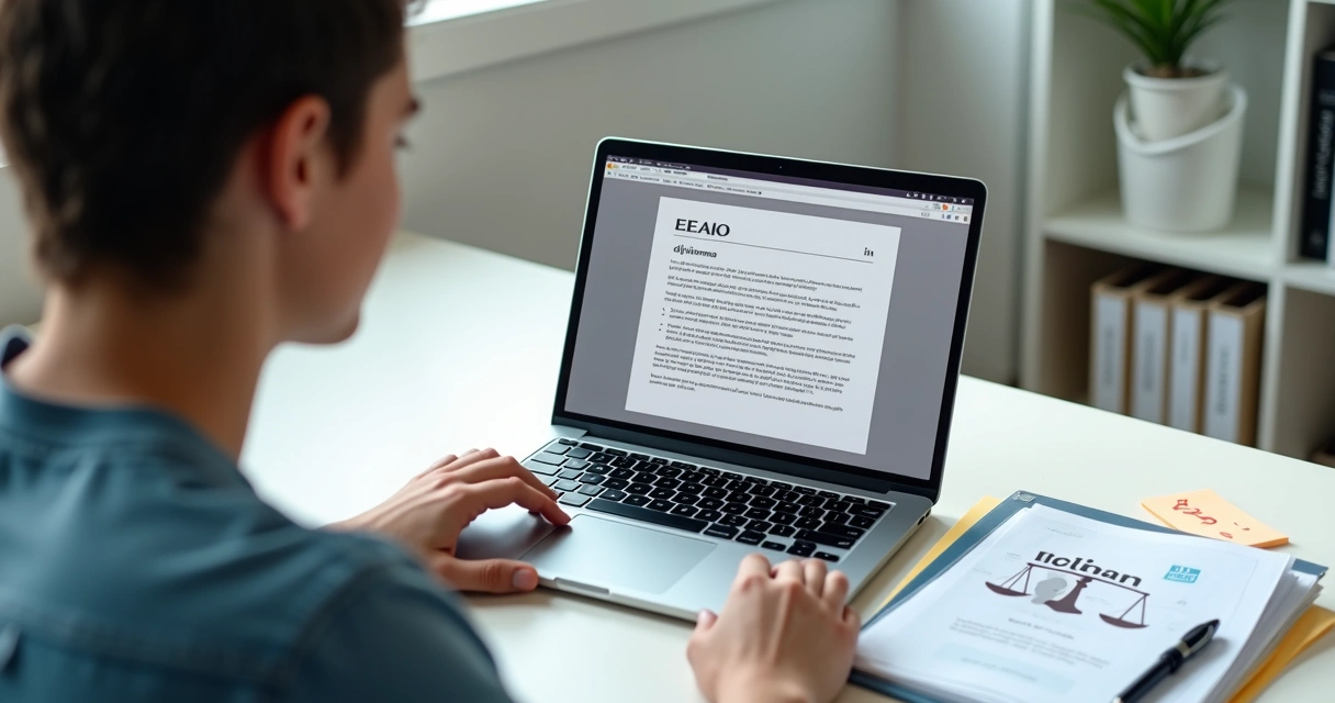 Jovem universitário estudando legislação educacional EAD no notebook 