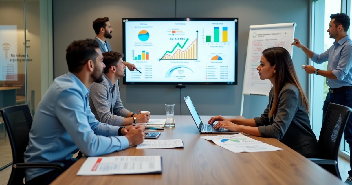 Equipe de vendas apresentando uma oferta de up sell para empresário em reunião de negócios 