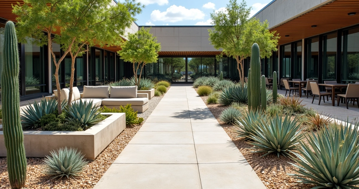 Succulent landscaping at commercial Texas property 