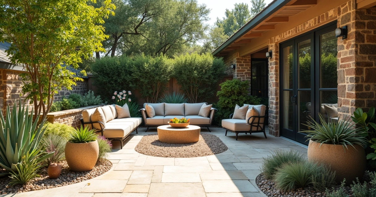 Urban Oasis styled Texas patio with hardy plant palette 