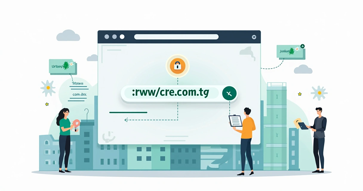 Ilustração de navegador com barra de endereço em destaque e cadeado simbolizando URL segura 