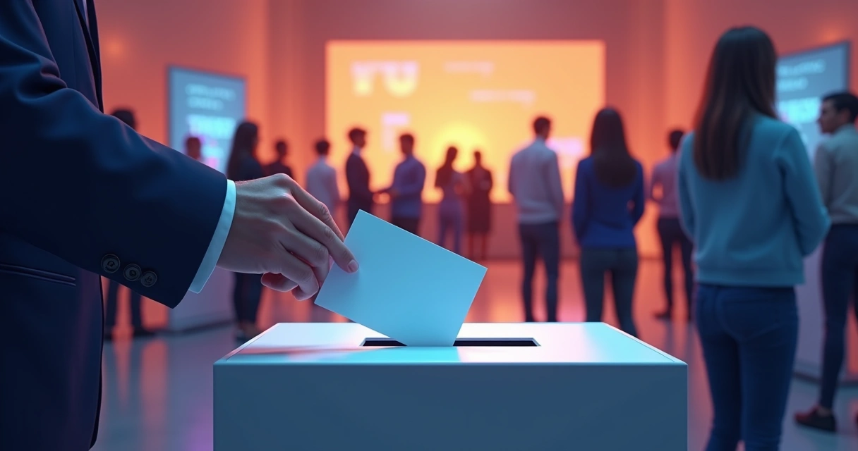 Pessoa votando em urna digital em evento 