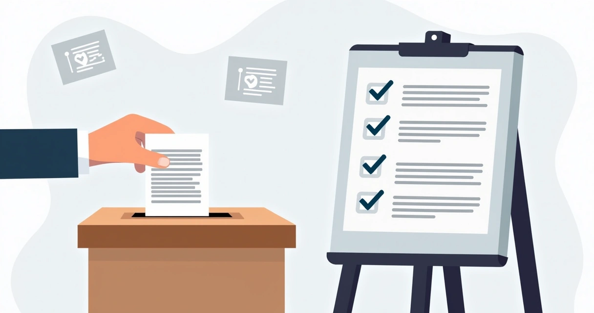 Urna eletrônica com mão depositando voto ao lado de cartaz com requisitos eleitorais 