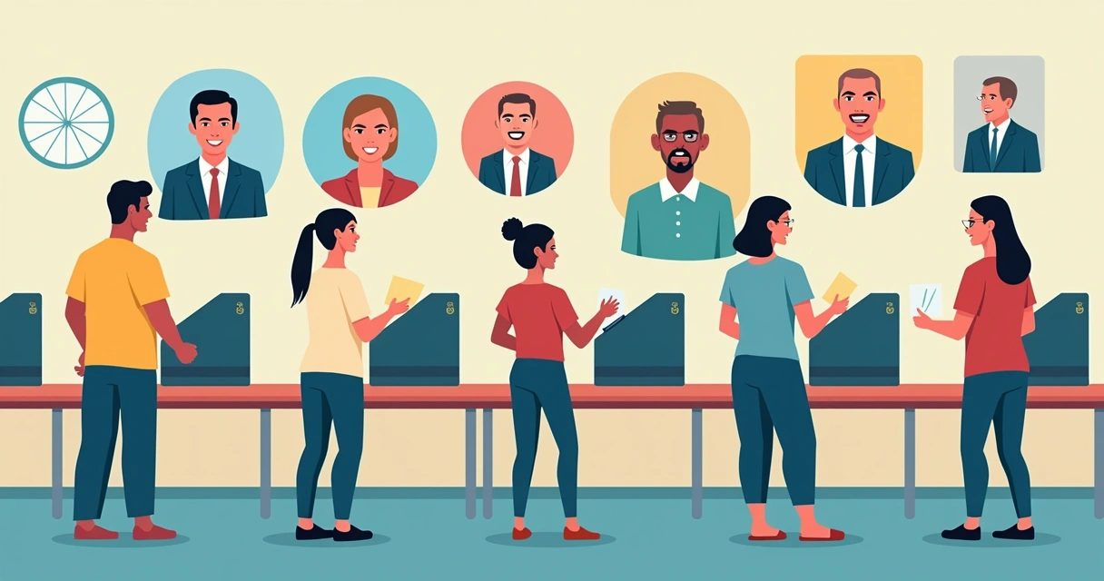 Pessoas votando em urna eletrônica numa seção eleitoral