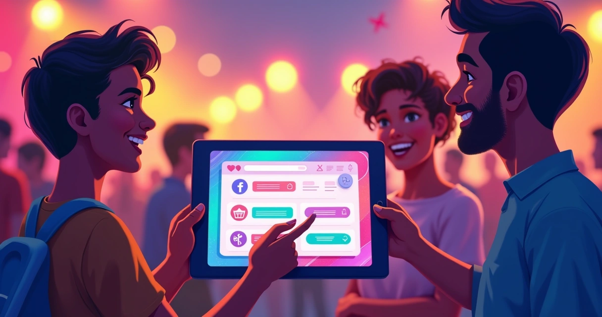 Interface colorida de urna eletrônica virtual em evento cultural digital 