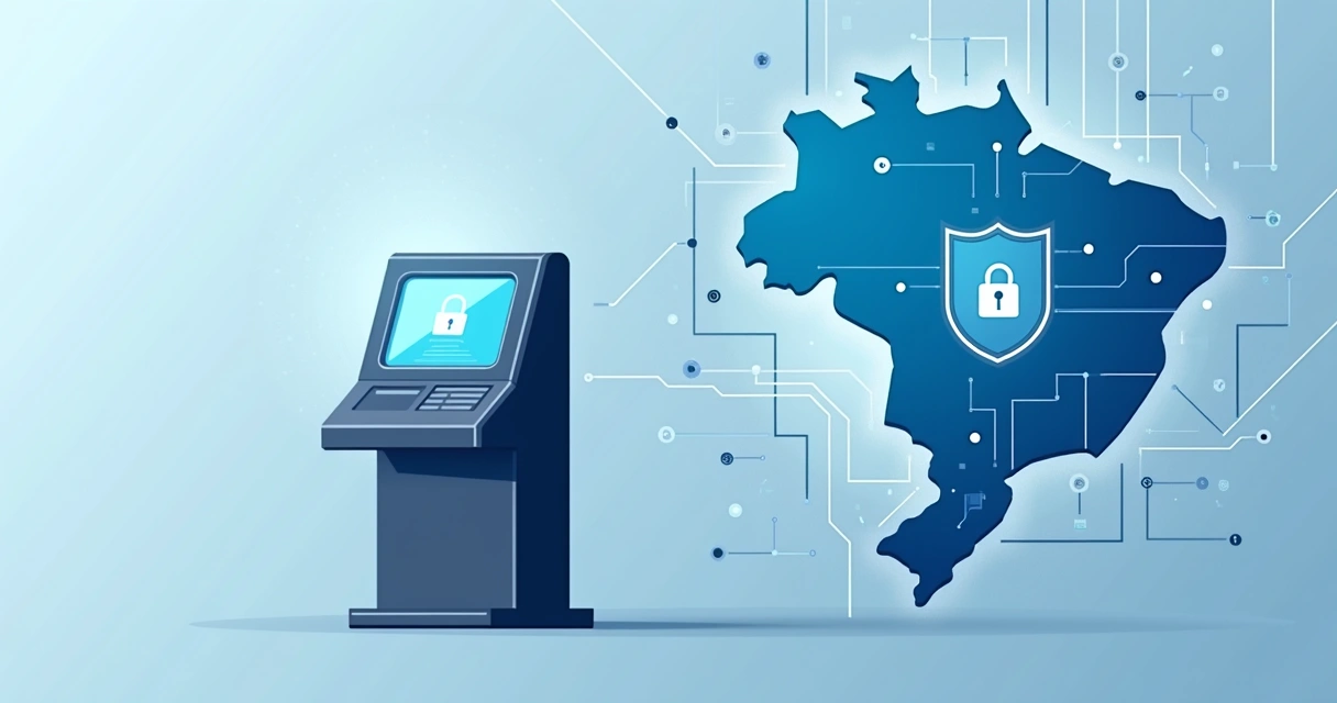 Urna eletrônica protegida com cadeado digital ao lado, representando segurança de dados eleitorais