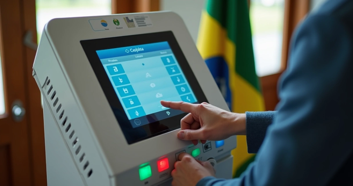 Urna eletrônica em uma cabine de votação no Brasil 