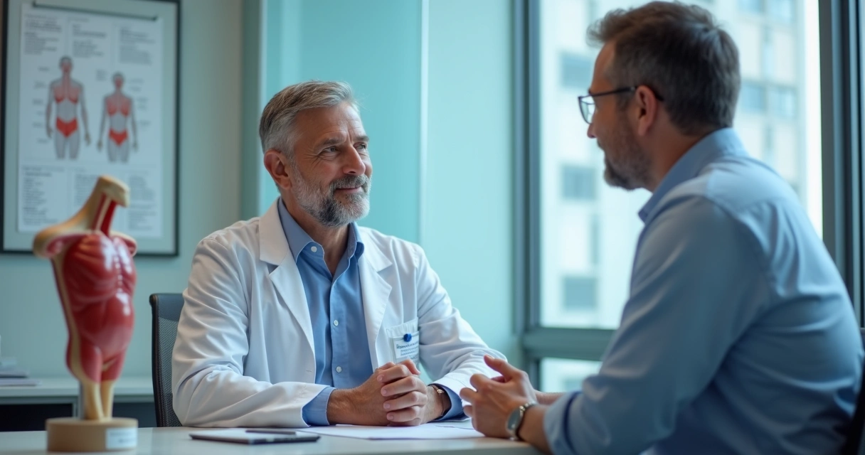 Urologista conversando com paciente sobre saúde sexual masculina