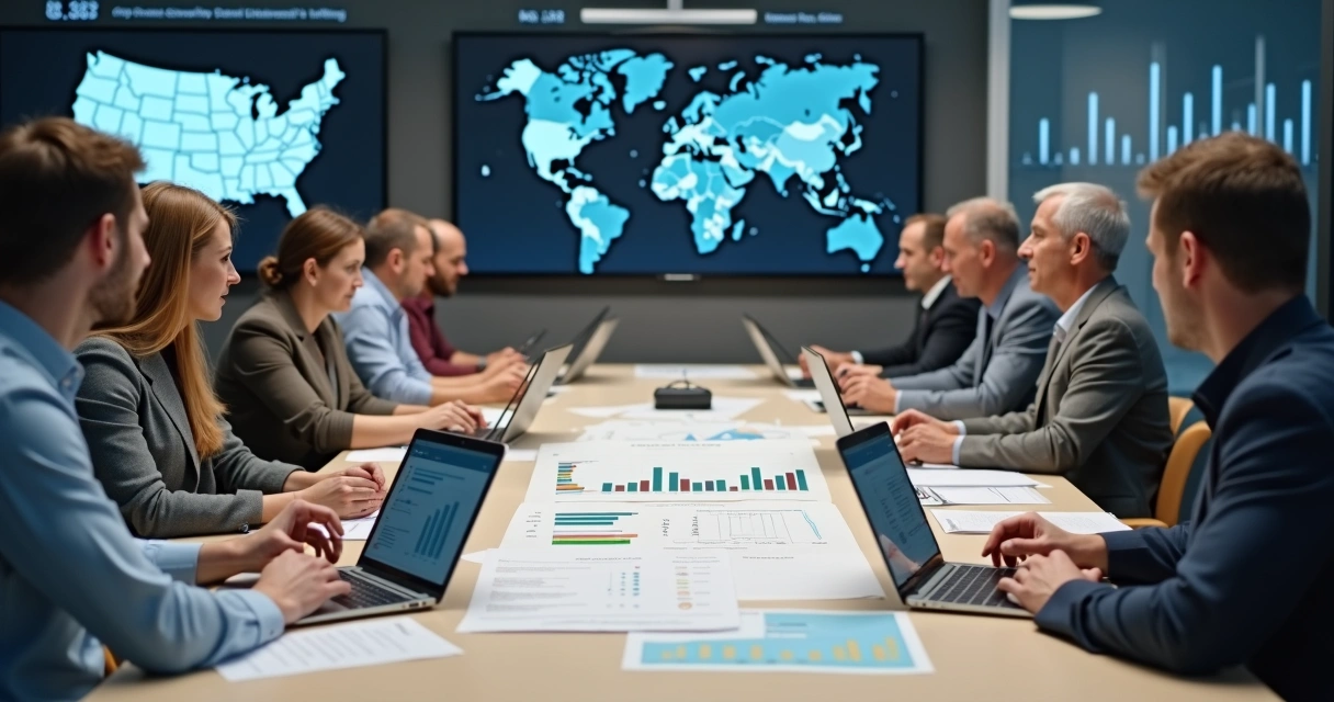 Business team planning visa business strategy at a table 