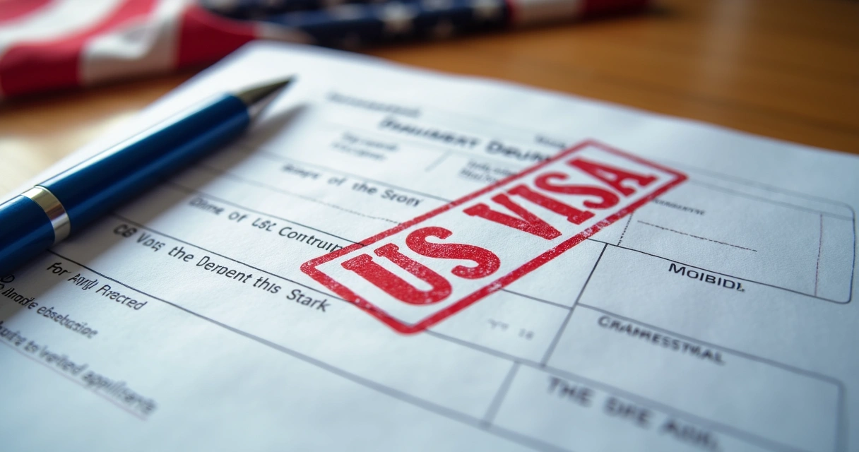 Close-up of US visa documents with approval stamp 