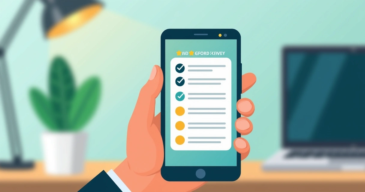 Pessoa segurando celular com formulário de pesquisa simples, amigável e responsivo