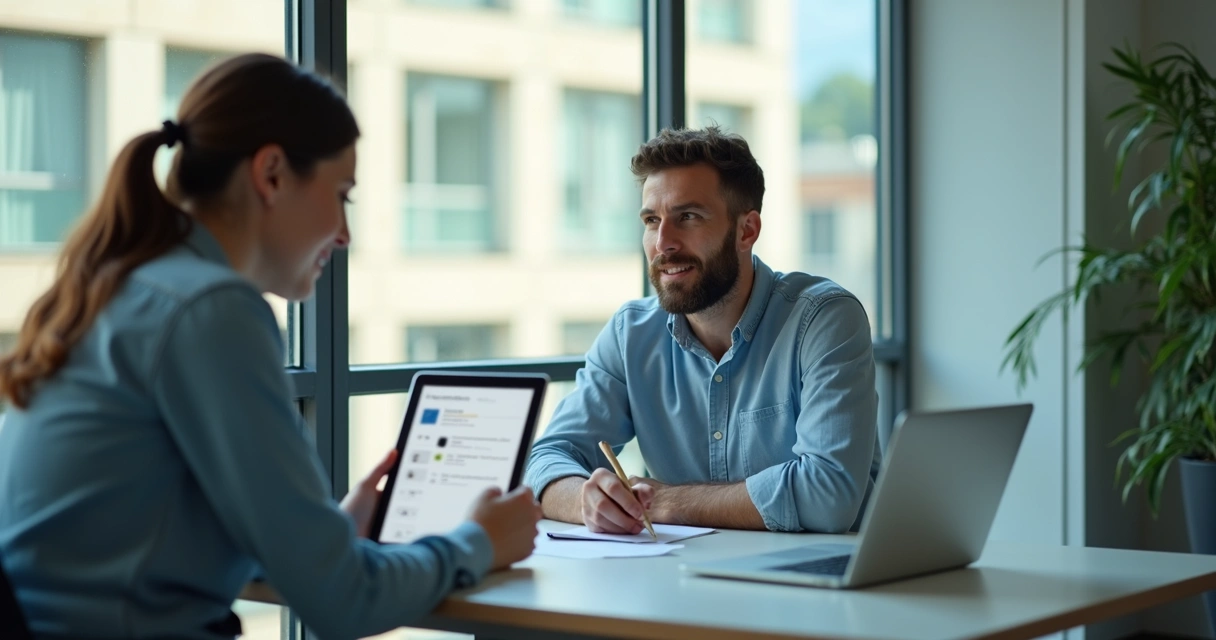 Startup founder observing user testing app on tablet 