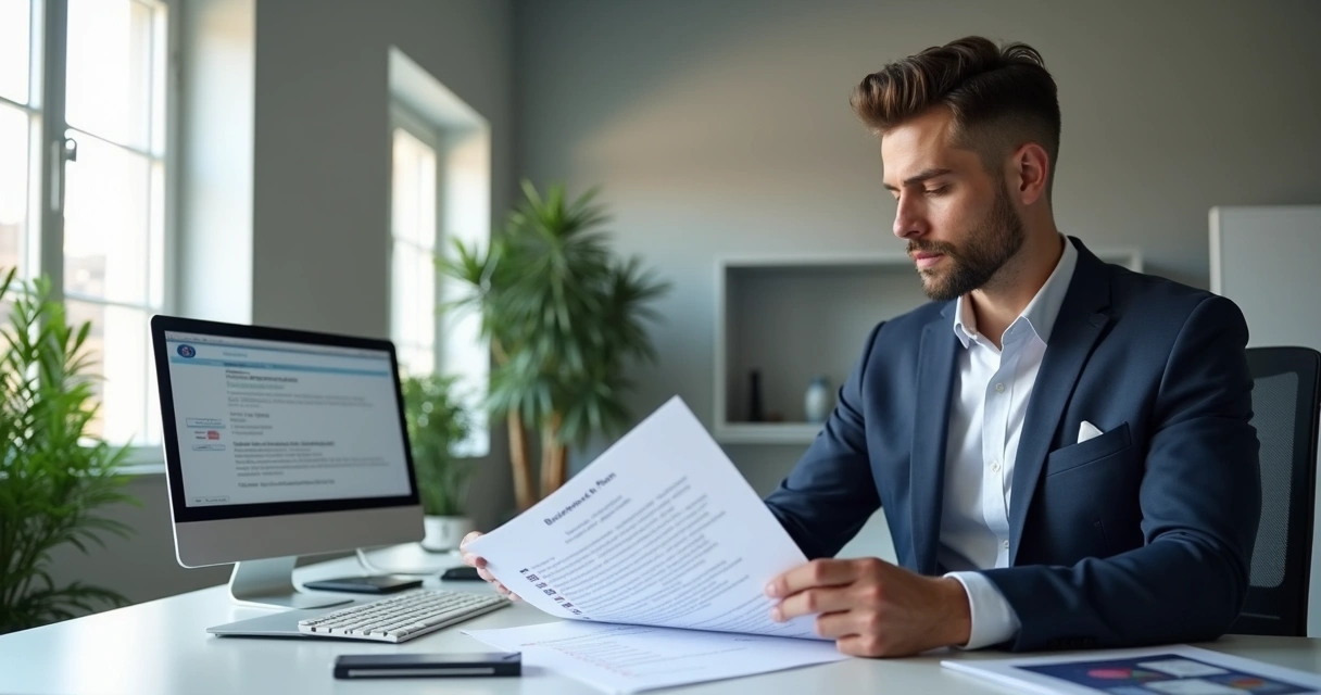 Consultant checking business plan compliance 