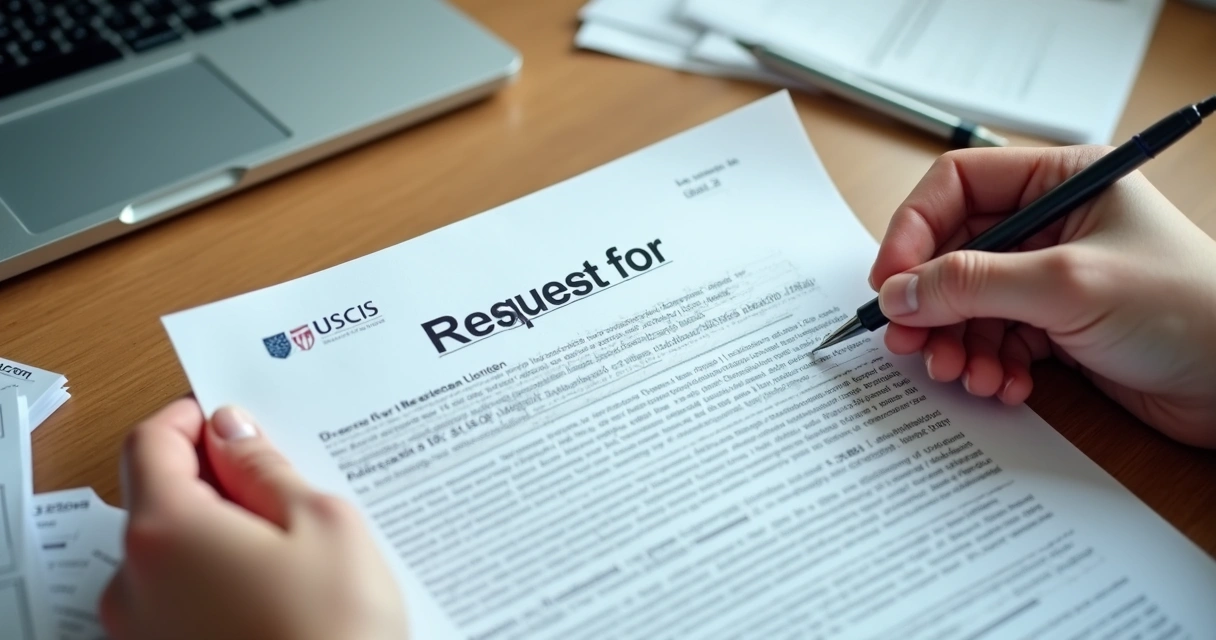Hands holding a document with a USCIS Request for Evidence notice letter 