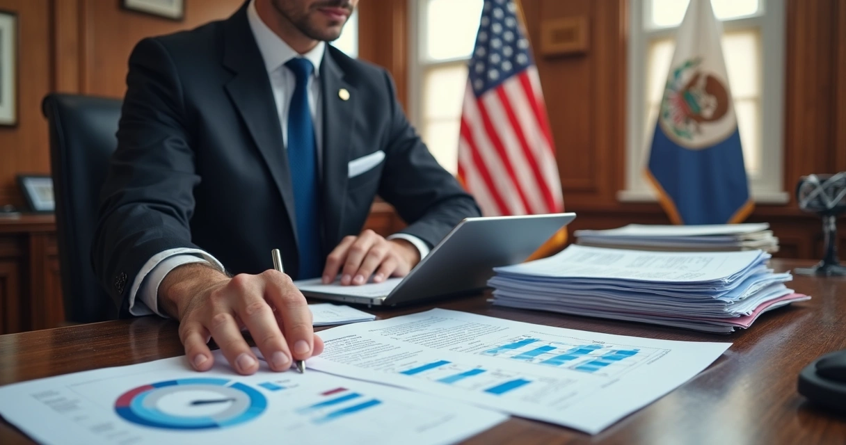USCIS officer reviewing visa application documents.